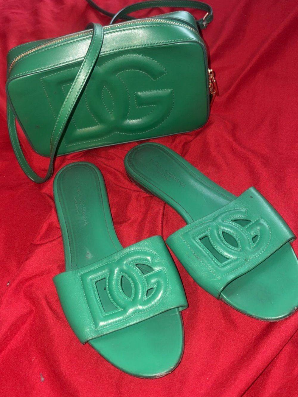 Dolce & Gabbana Emerald Green Leather Slide Mules